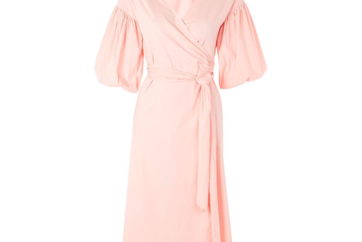 Balloon Sleeve Wrap Midi Dress