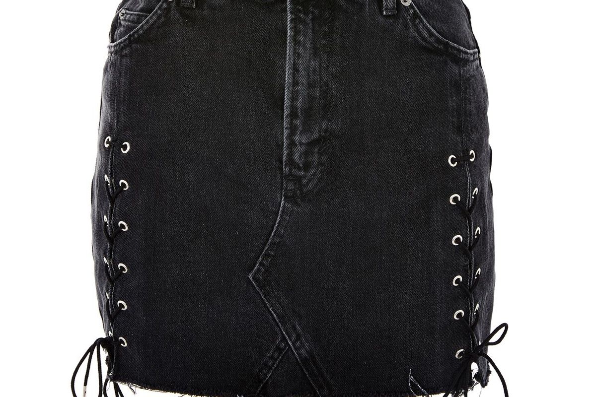 Moto Lace Up Denim Mini Skirt