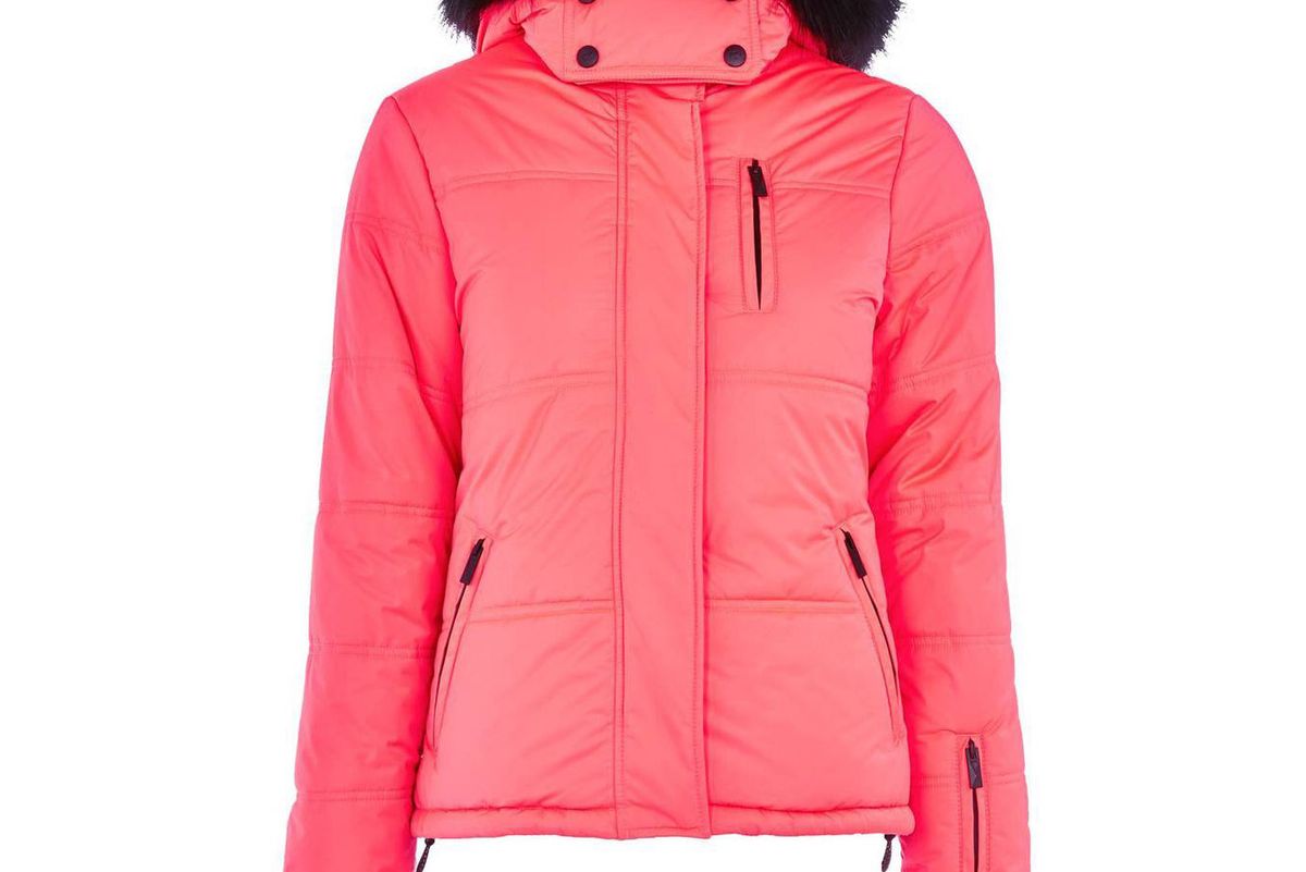 topshop sno rio faux fur hooded neon puffer jacket