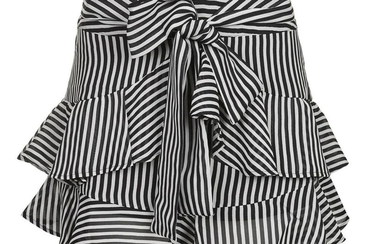 Stripe Ruffle Tie Mini Skirt