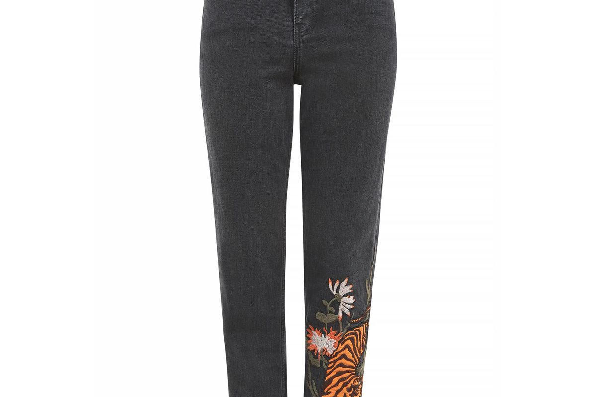 Tall Tiger Applique Mom Jeans