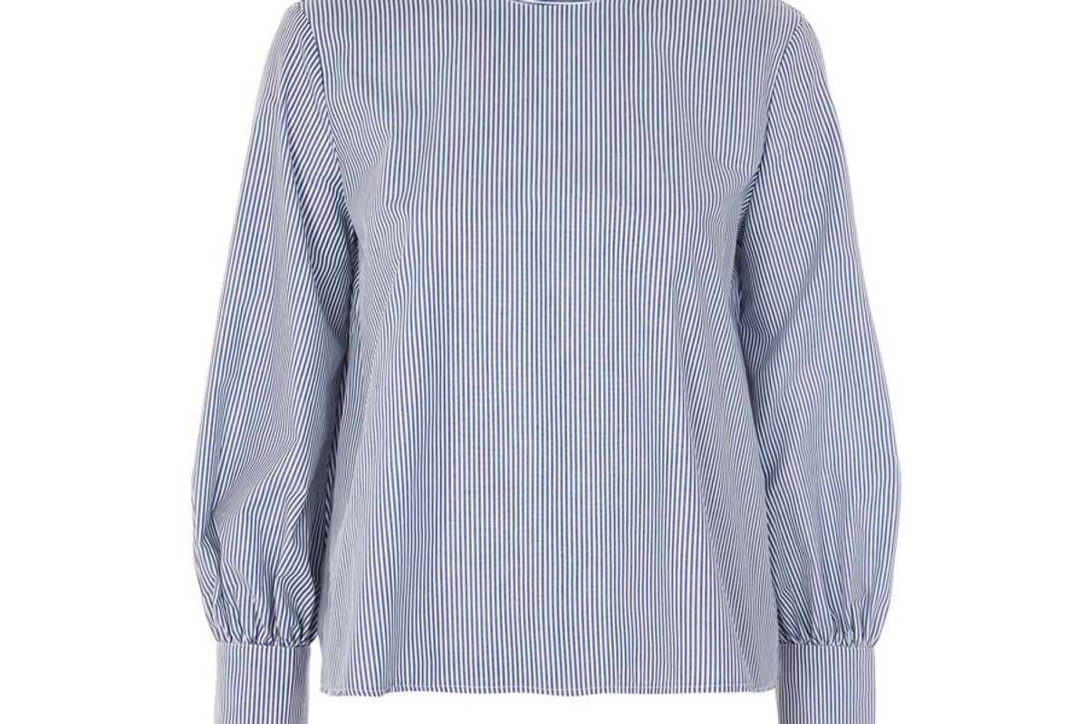 Tie Sleeve Stripe Poplin Blouse