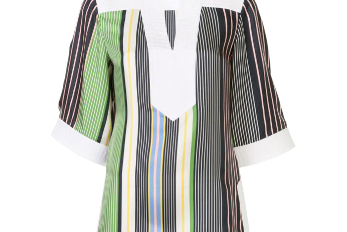 tory burch open collar striped tunic