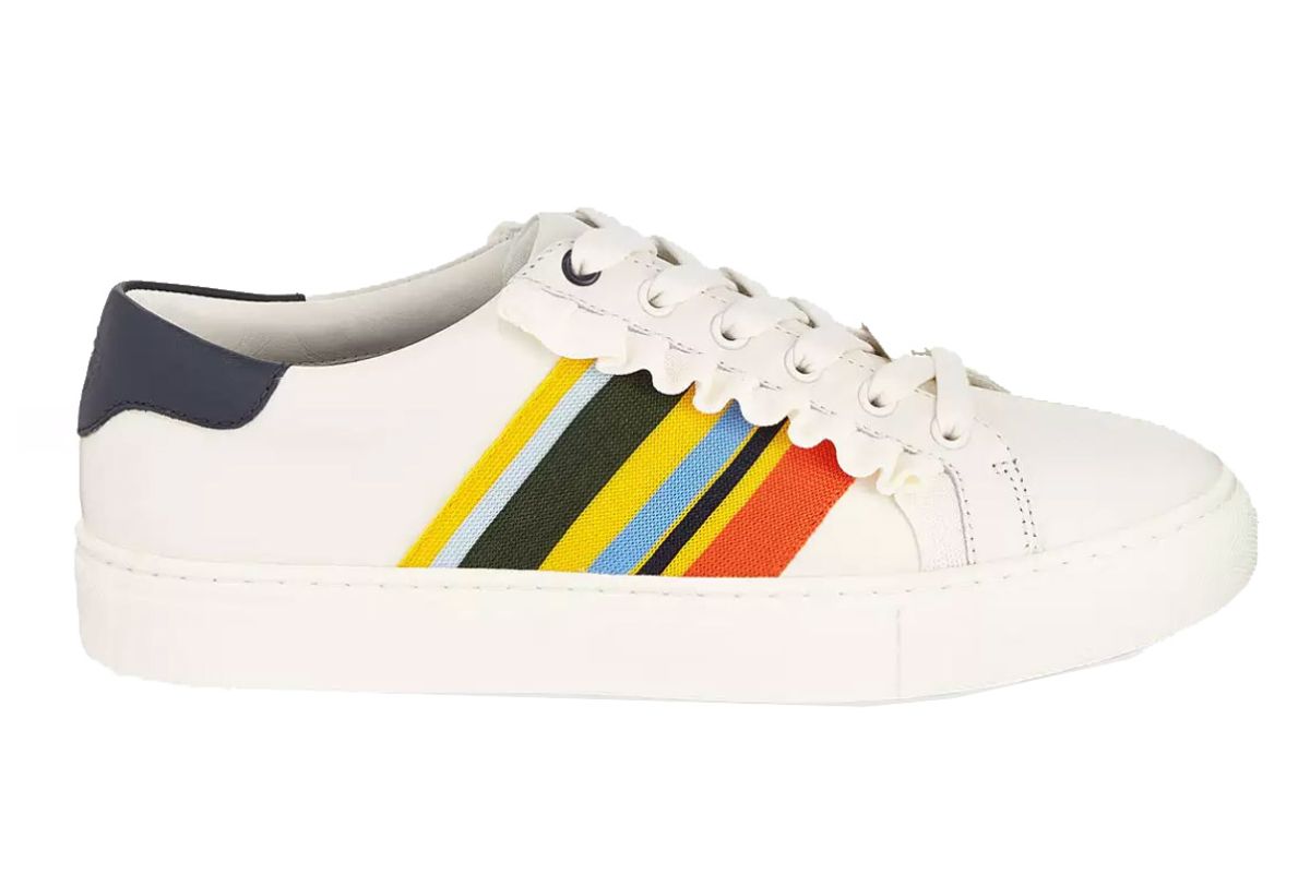 tory sport ruffle striped low top sneaker