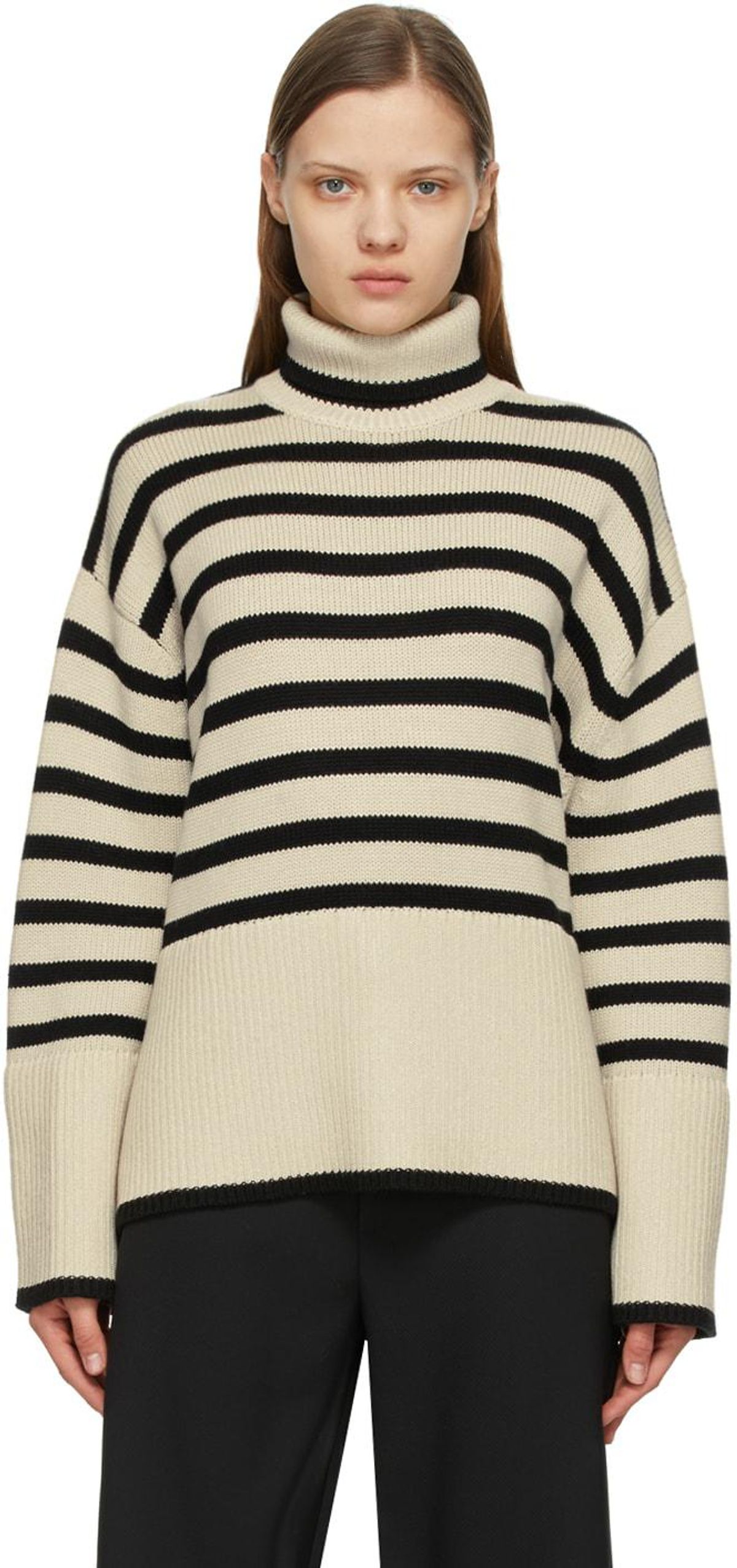 toteme beige and black signature stripe turtleneck