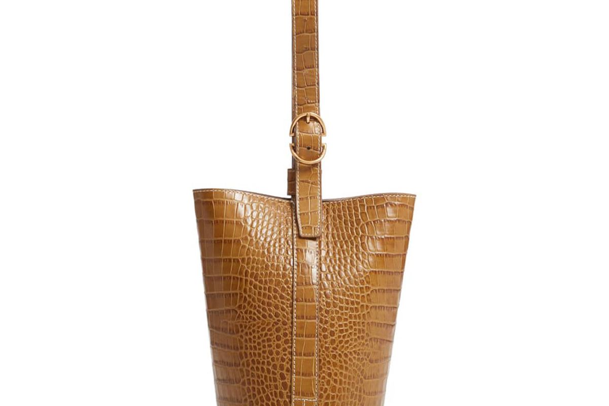 trademark small leather bucket bag