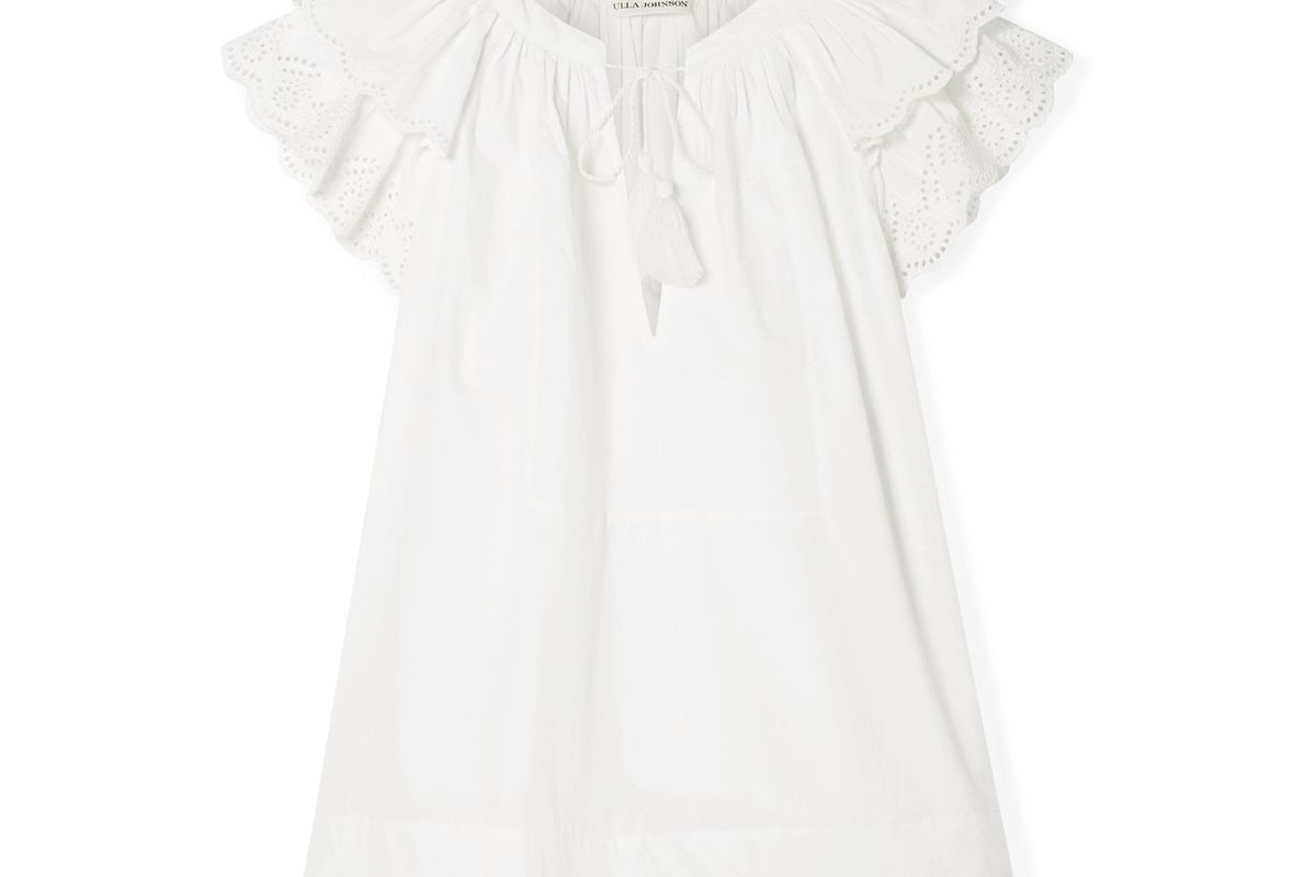 ulla johnson elm broderie anglaise trimmed cotton poplin blouse