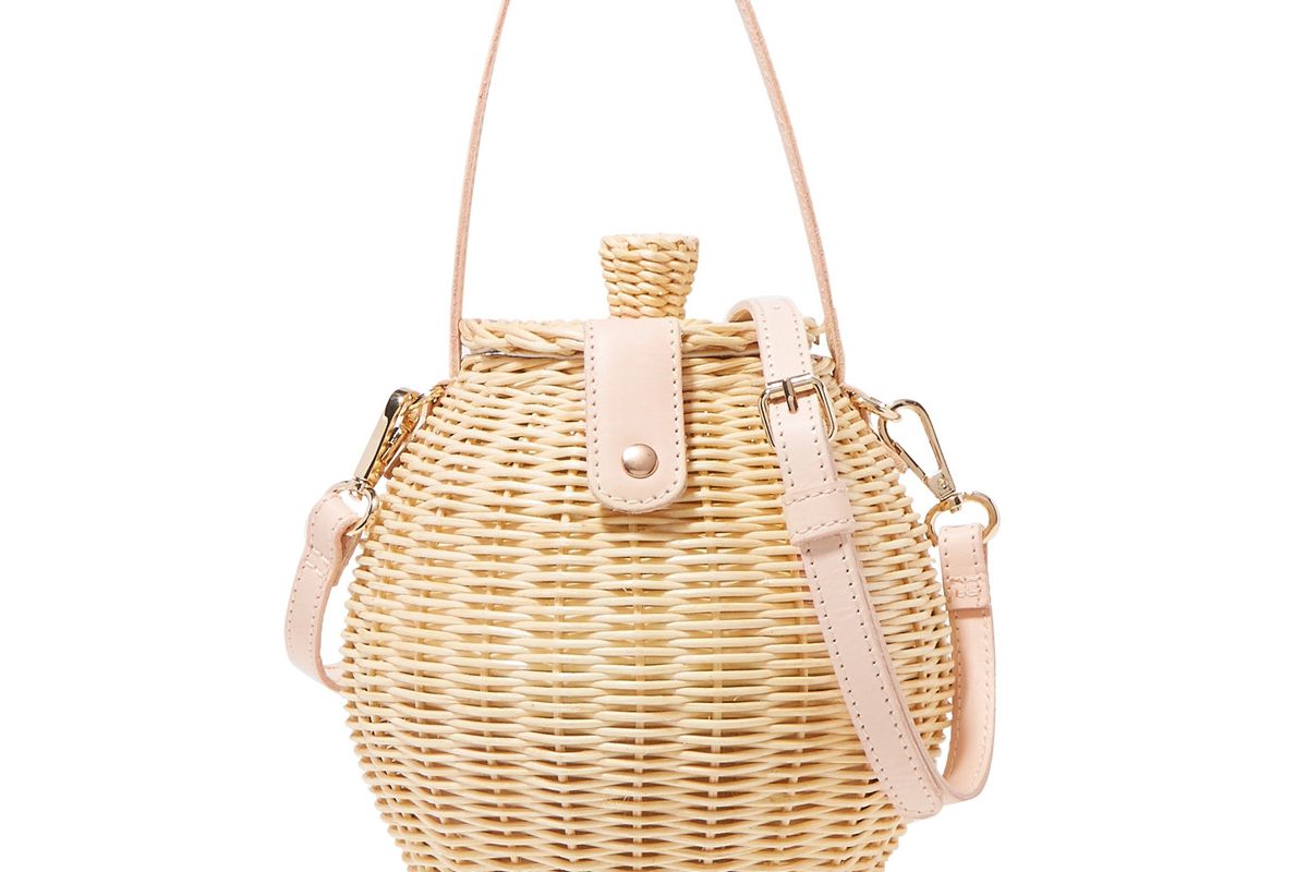 ulla johnson tautou mini leather-trimmed wicker shoulder bag