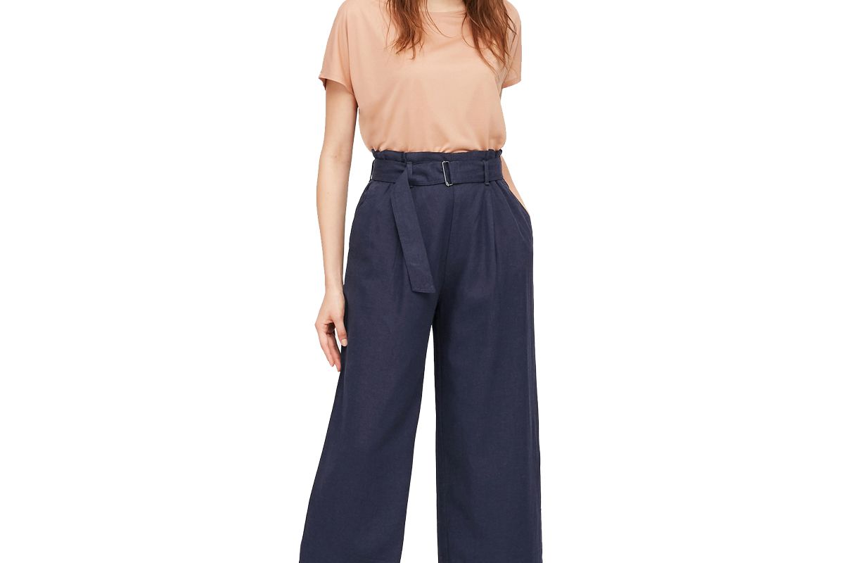 uniqlo women belted linen rayon wide pants