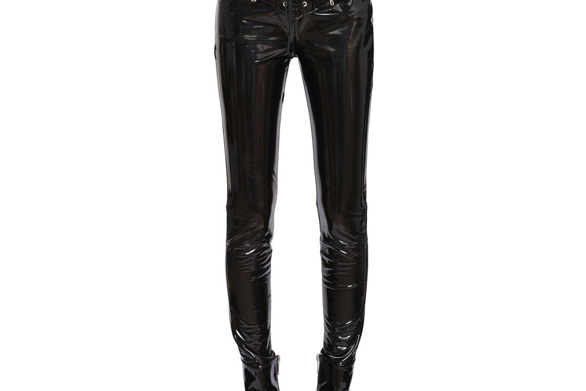unravel lace-up skinny latex pants