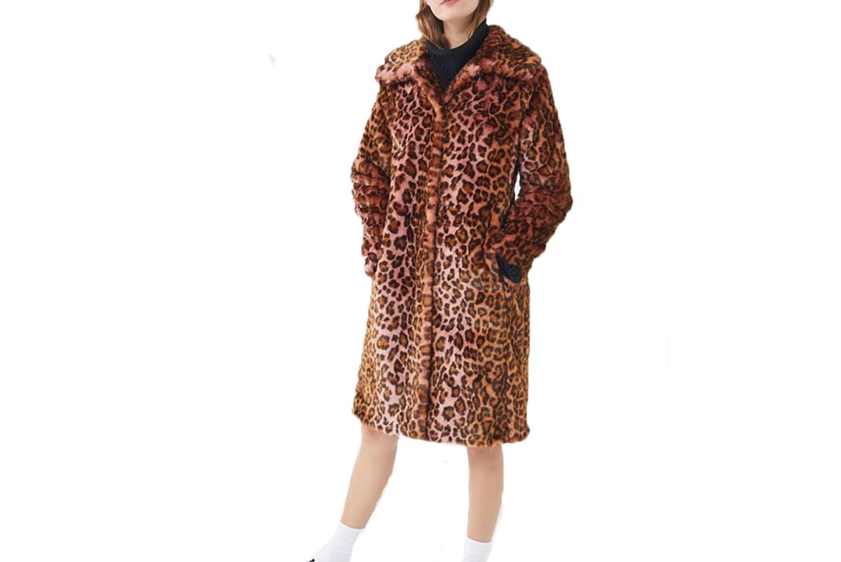 uo avec les filles leopard print faux fur car coat
