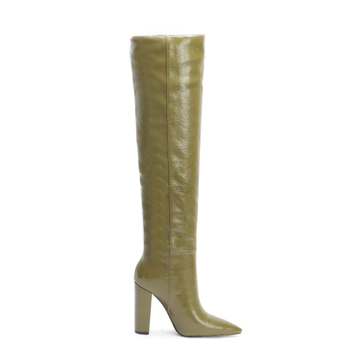 up 2 step trendy leather pointed toe block heel knee high boots
