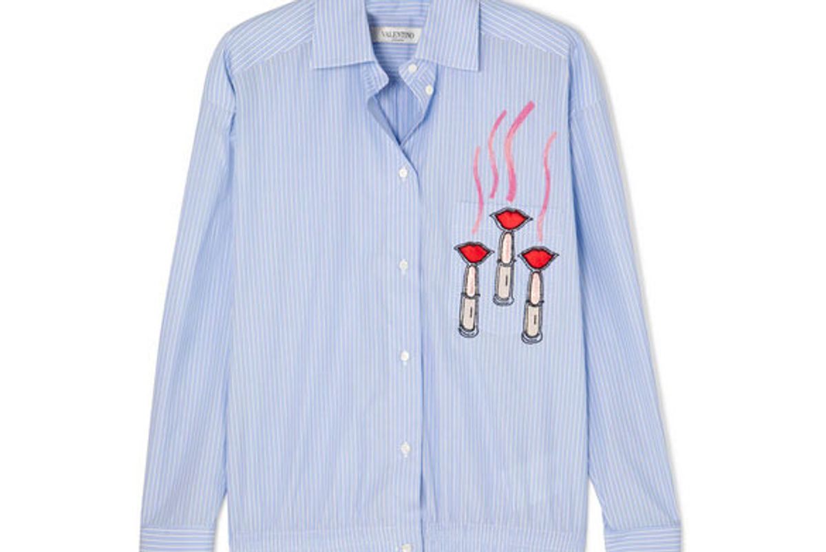 valentino embellished appliqued striped cotton poplin shirt
