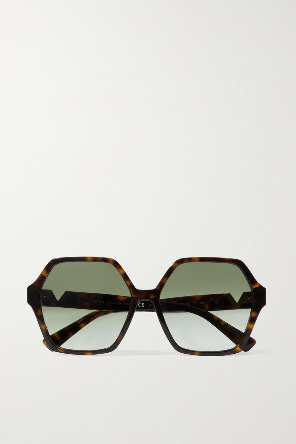 valentino garavani hexagon frame tortoiseshell acetate sunglasses