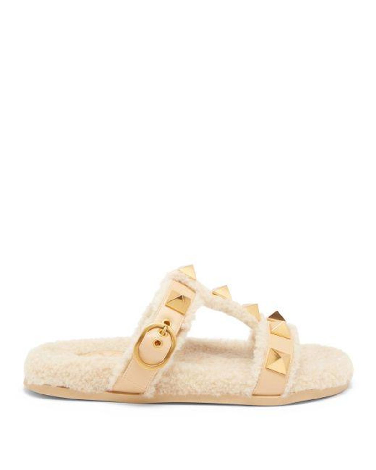 valentino garavani roman stud shearling slides