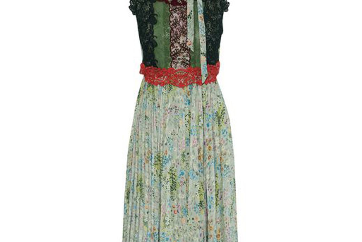 valentino lace paneled floral print silk crepe de chine dress