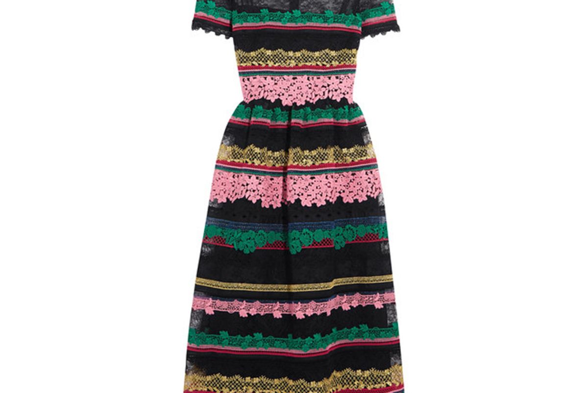 Paneled Appliquéd Cotton-Blend Lace Midi Dress