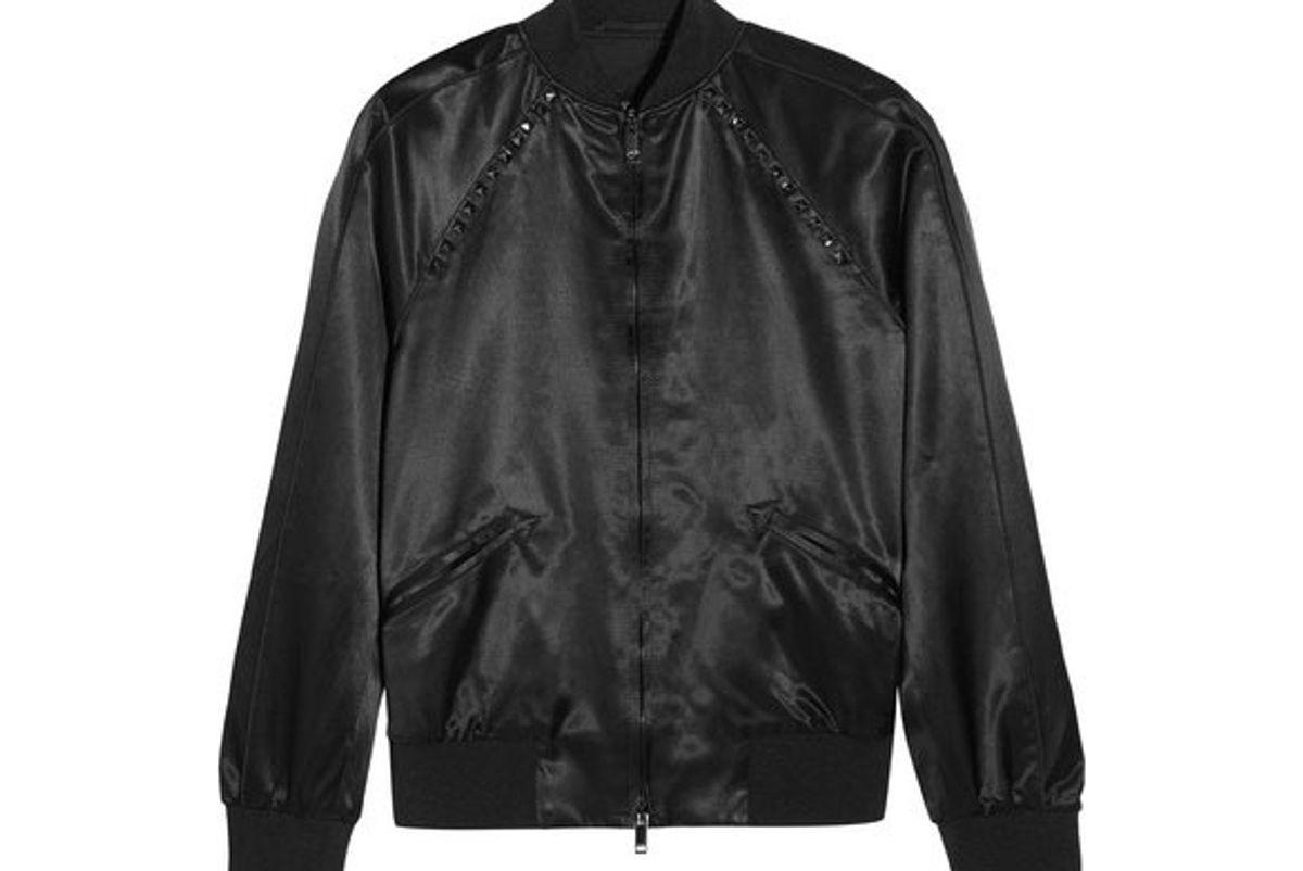 valentino the rockstud embellished satin bombed jacket