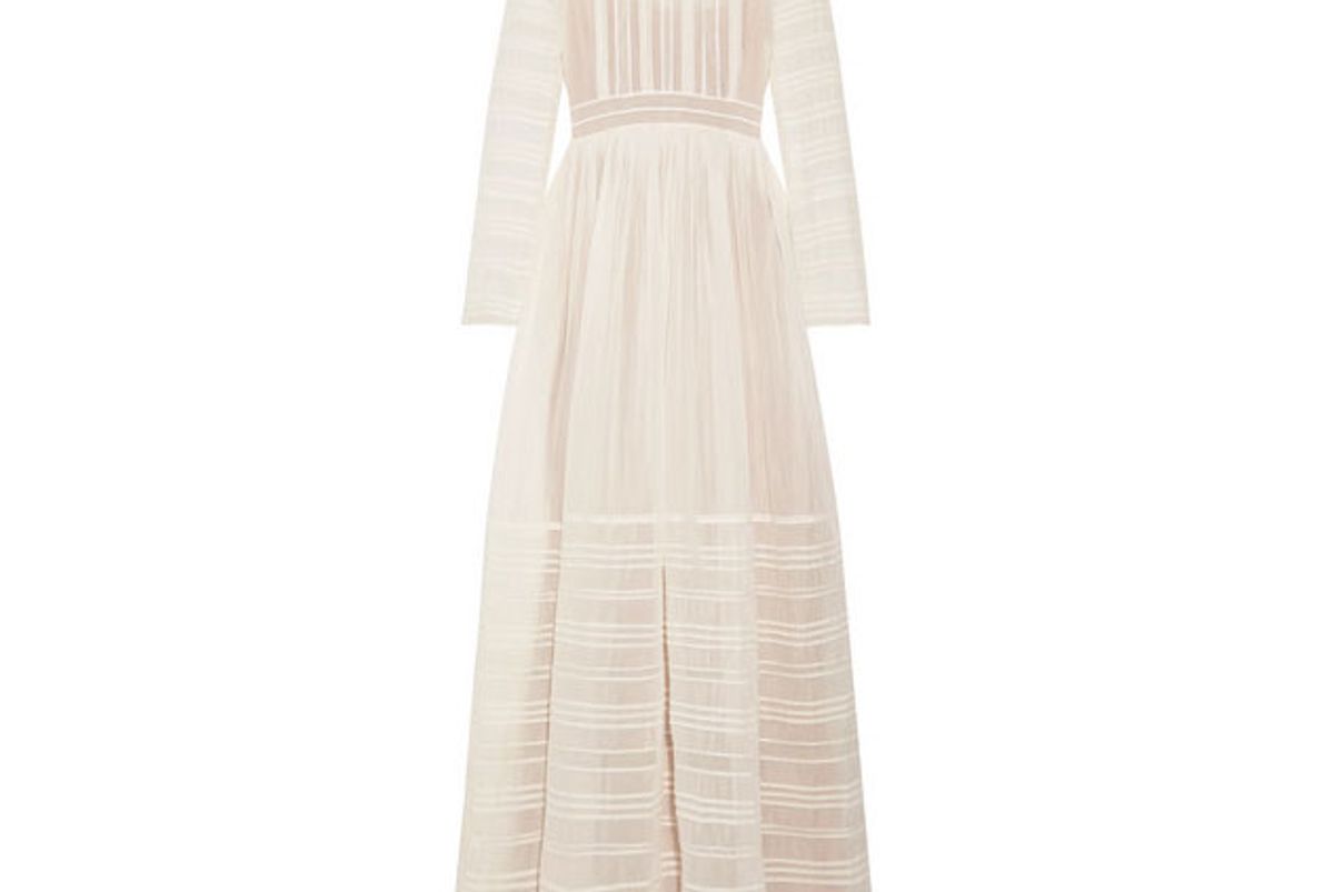 valentino tulle trimmed pintucked cotton and silk blend voile gown