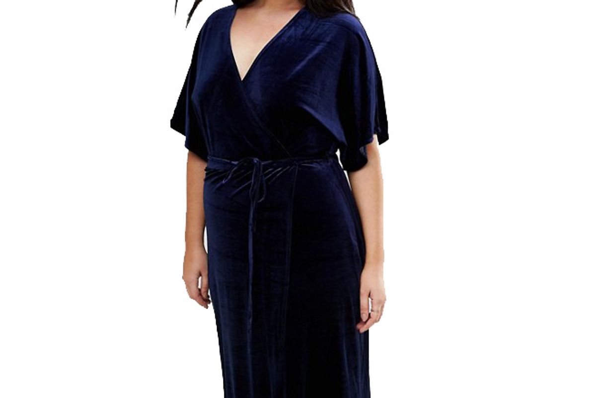 Plus Velvet Wrap Over Maxi Dress