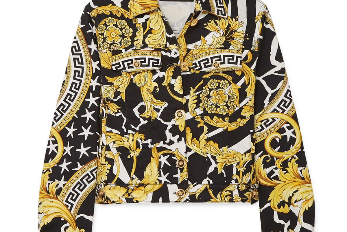 versace cropped printed denim jacket