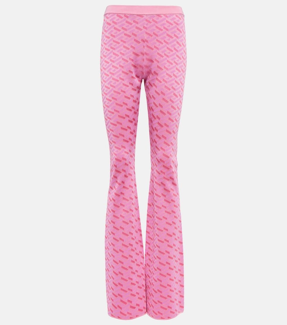 Versace La Greca Jacquard Silk-blend Flared Pants