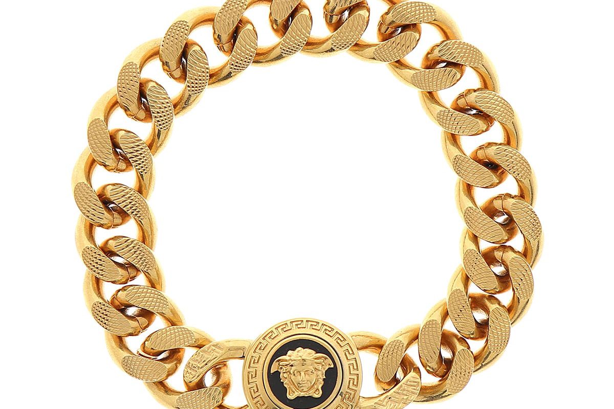 versace mens tribute medusa head textured link bracelet