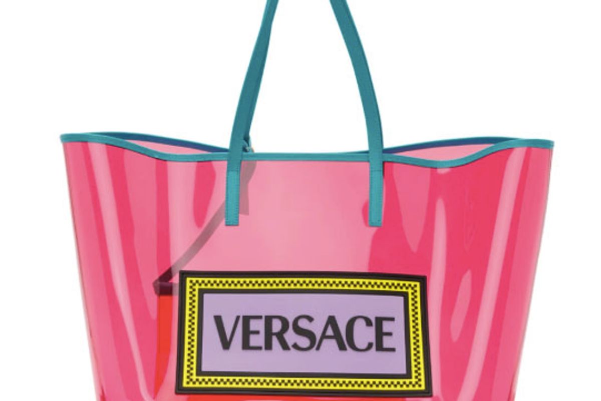 versace pink and blue pvc oversized tote