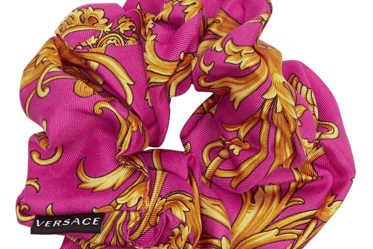 versace pink and yellow barocco scrunchie