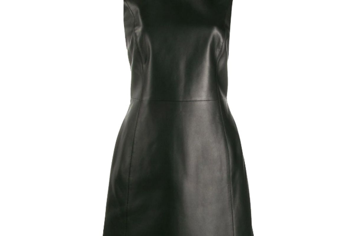 versace safety pin sleeveless leather dress