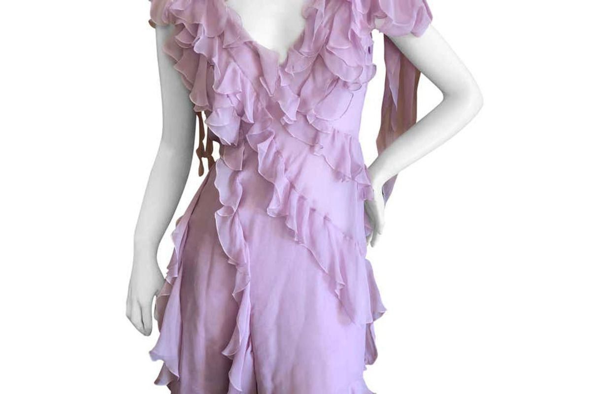 versace sweet silk chiffon ruffled cocktail dress