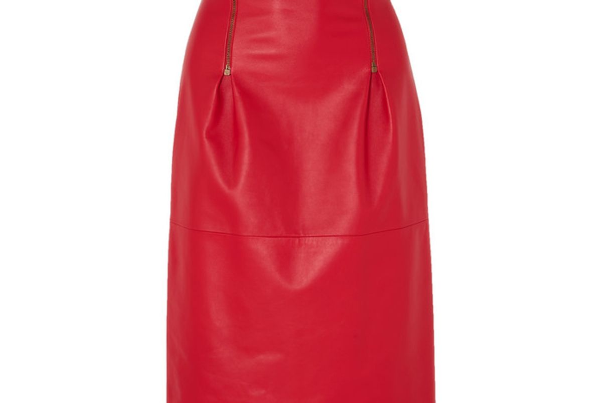 versace zip detailed leather skirt
