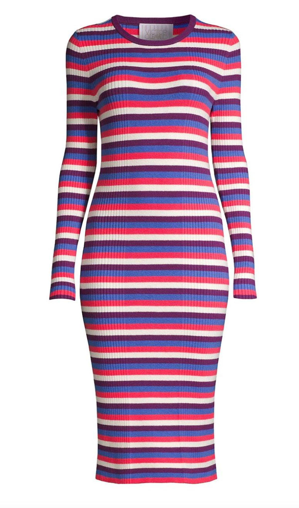 victor glemaud striped long sleeve ribbed dress