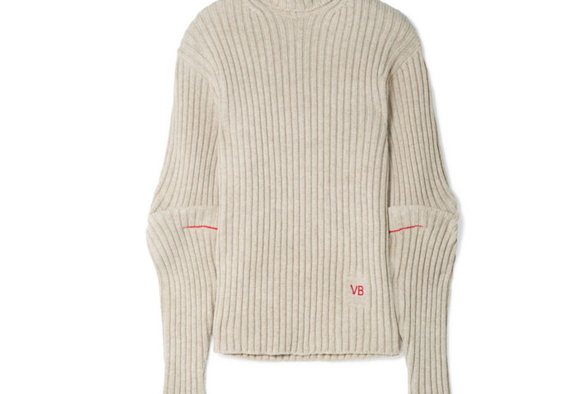 victoria beckham embroidered ribbed wool turtleneck sweater
