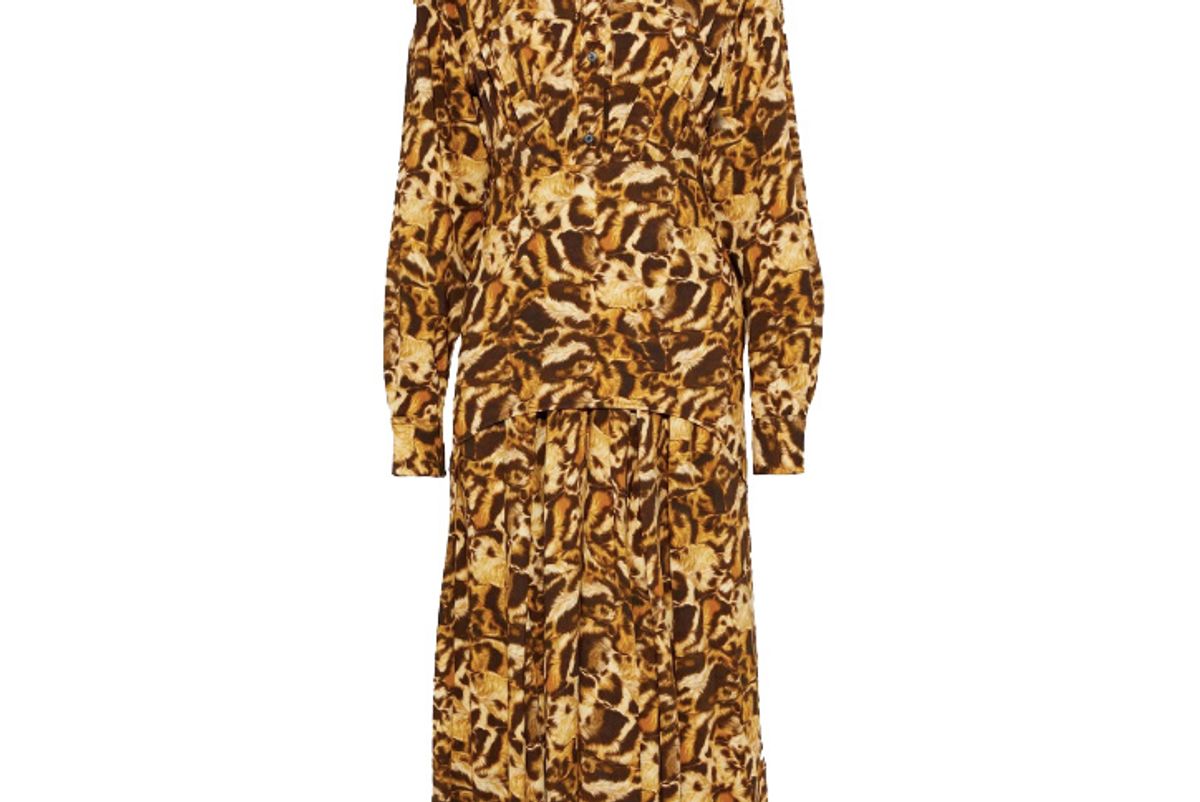 victoria beckham layered leopard print crepe de chine midi shirt dress