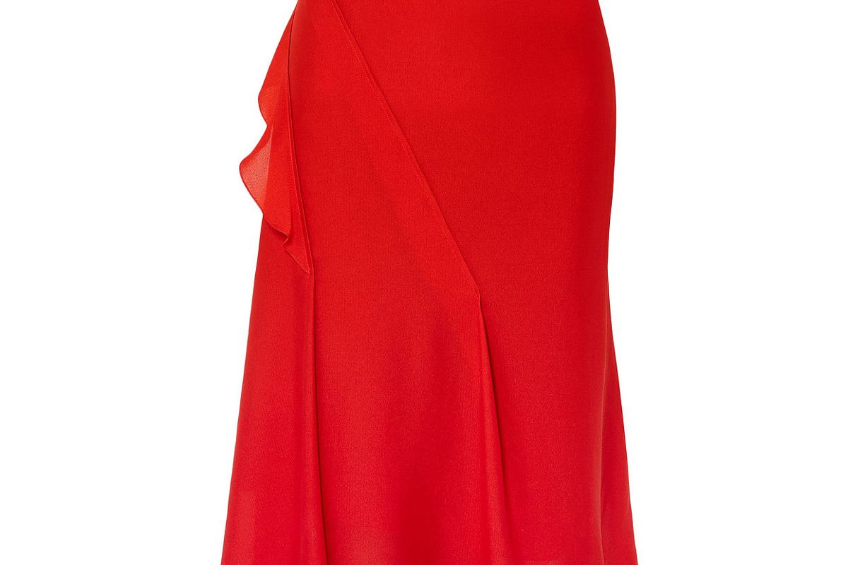 victoria beckham ruffle trimmed pintucked silk skirt