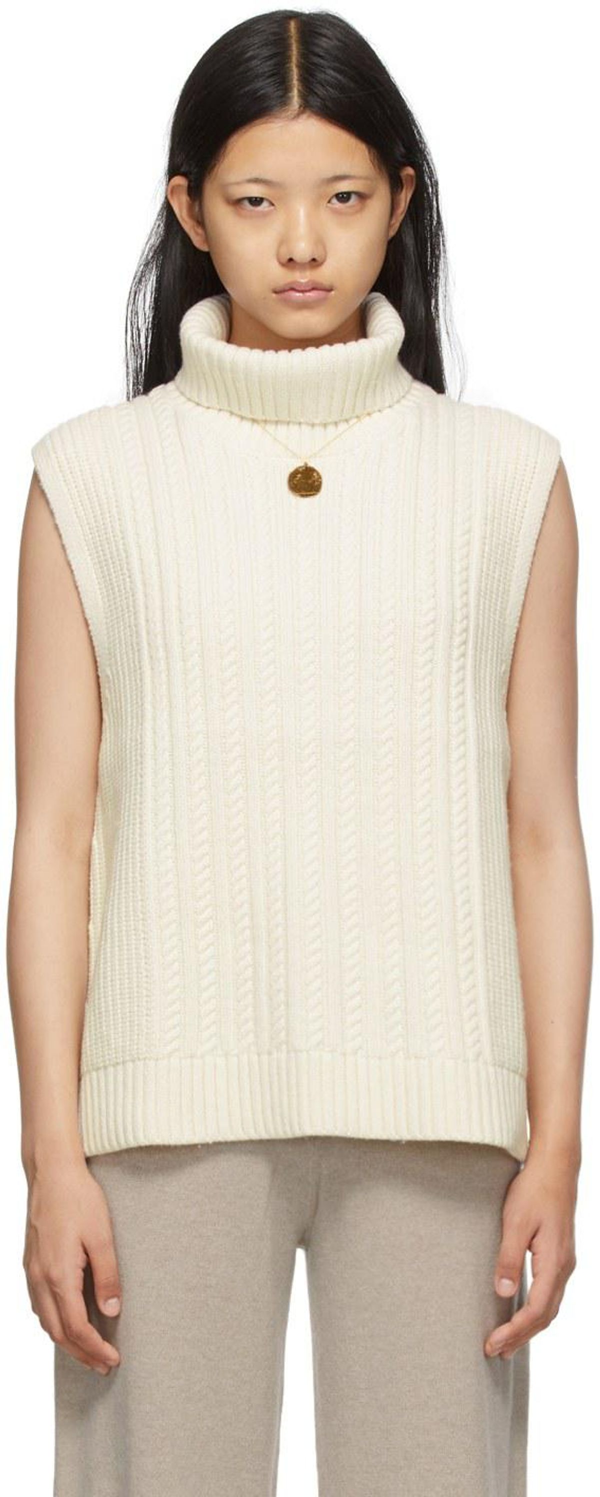 victoria victoria beckham off white knit turtleneck vest