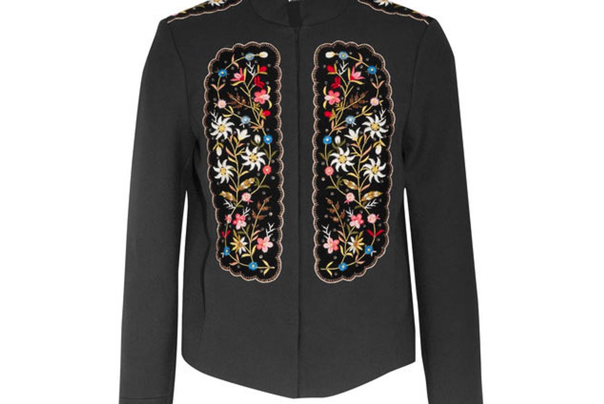 vilshenko misha embroidered velvet-paneled gabardine jacket