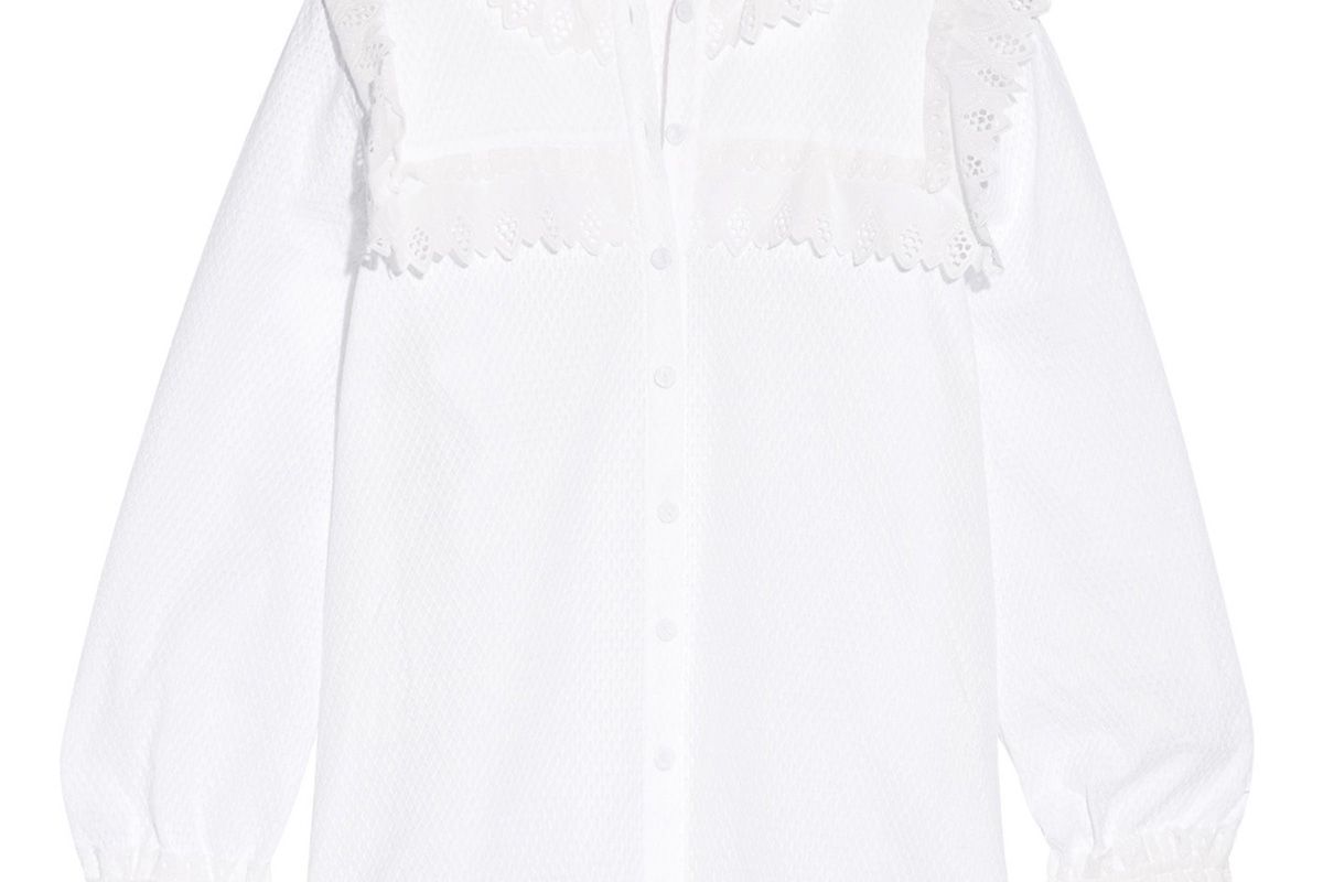 vilshenko poppy broderie anglaise trimmed textured cotton blouse