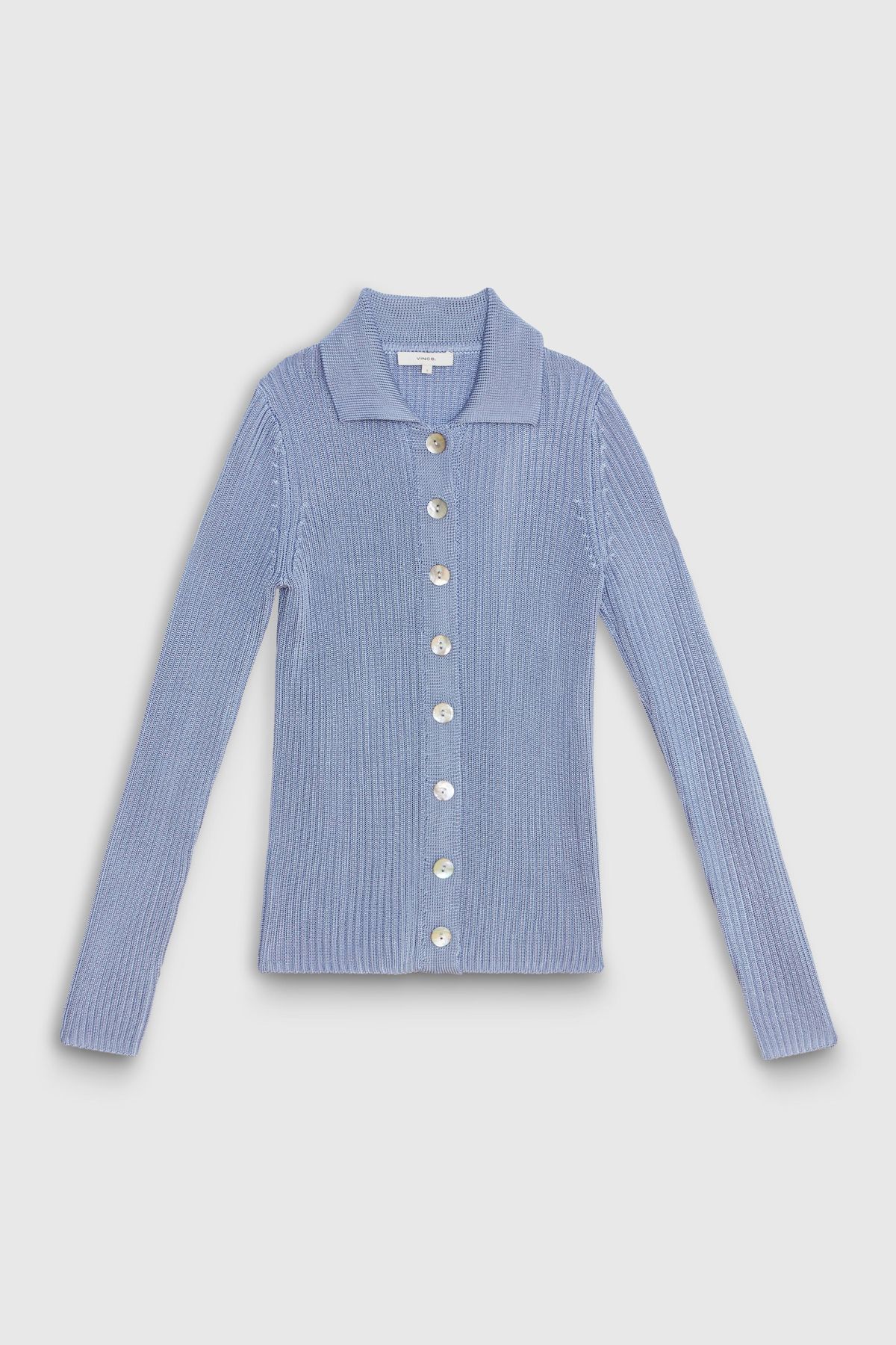 vince blue ribbed collar cardigan