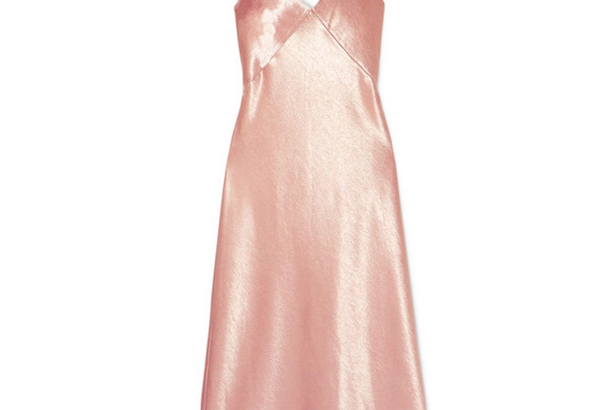 vince hammered satin midi dress