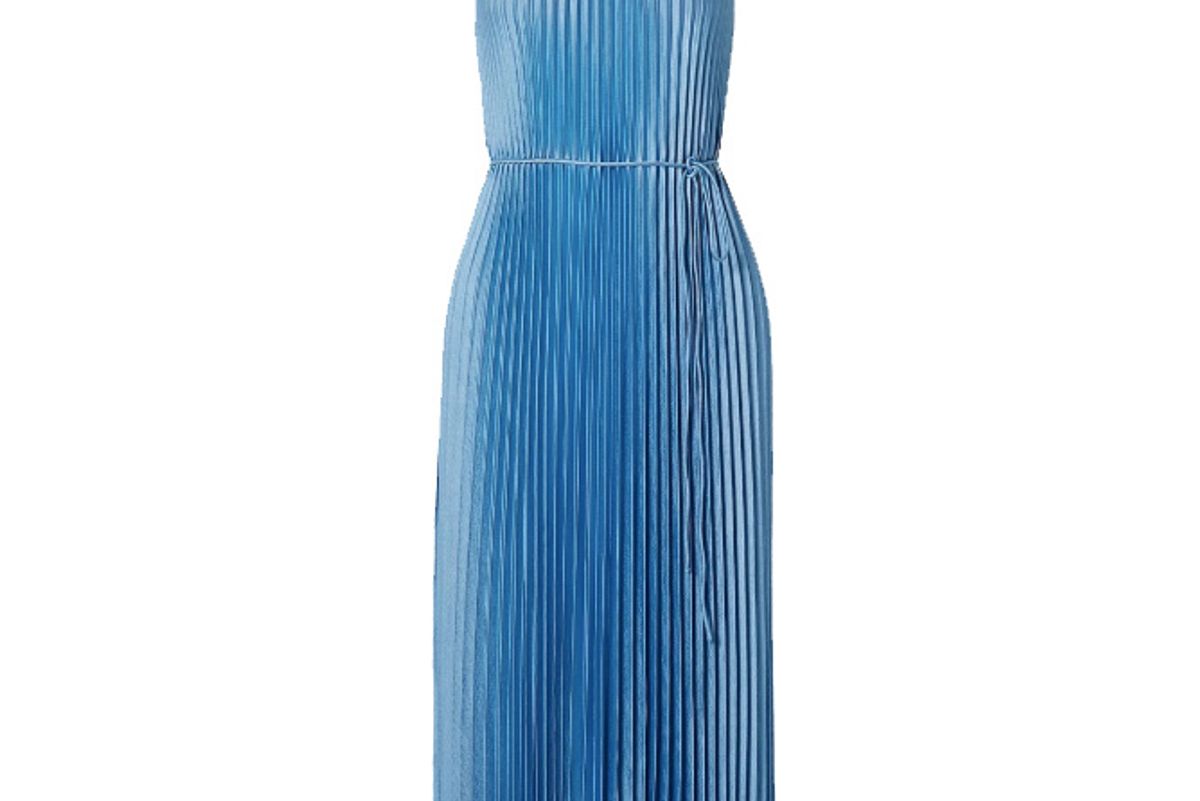 vince pleated satin midi dress