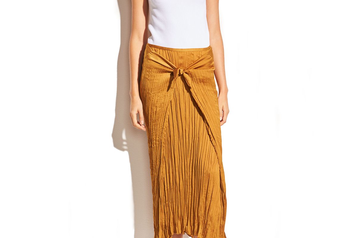 vince pleated tie front skirt
