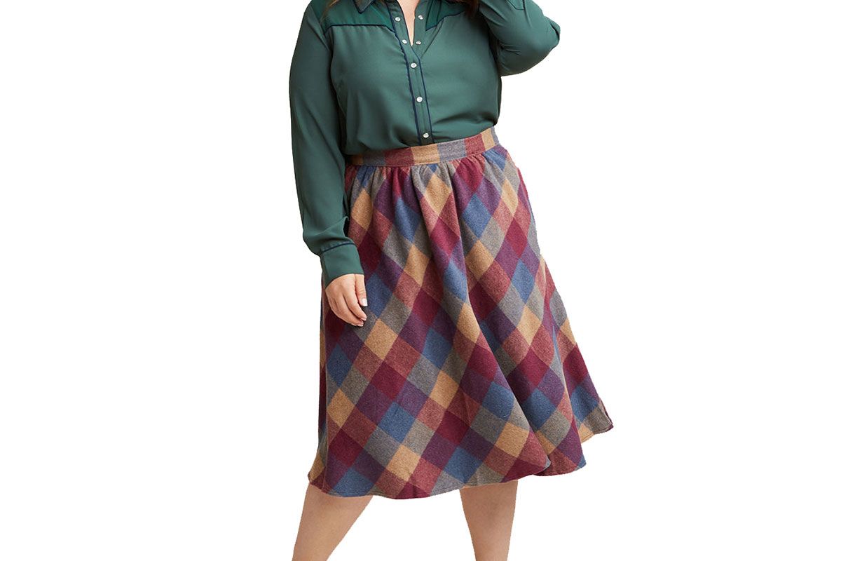 Sunday Sojourn Midi Skirt in Warm Plaid