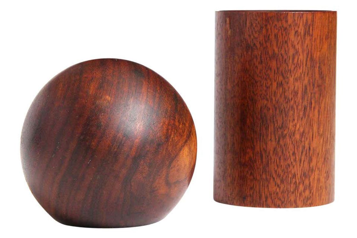 vintage geometric teak salt and pepper shakers