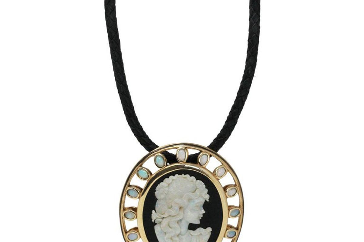 vintage large onyx opal cameo pendant on leather cord pendant necklace