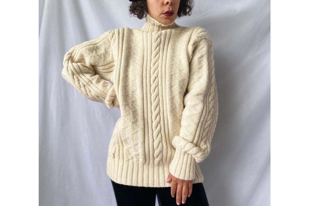 vintage polo ralph lauren ivory hand knit cable knit sweater