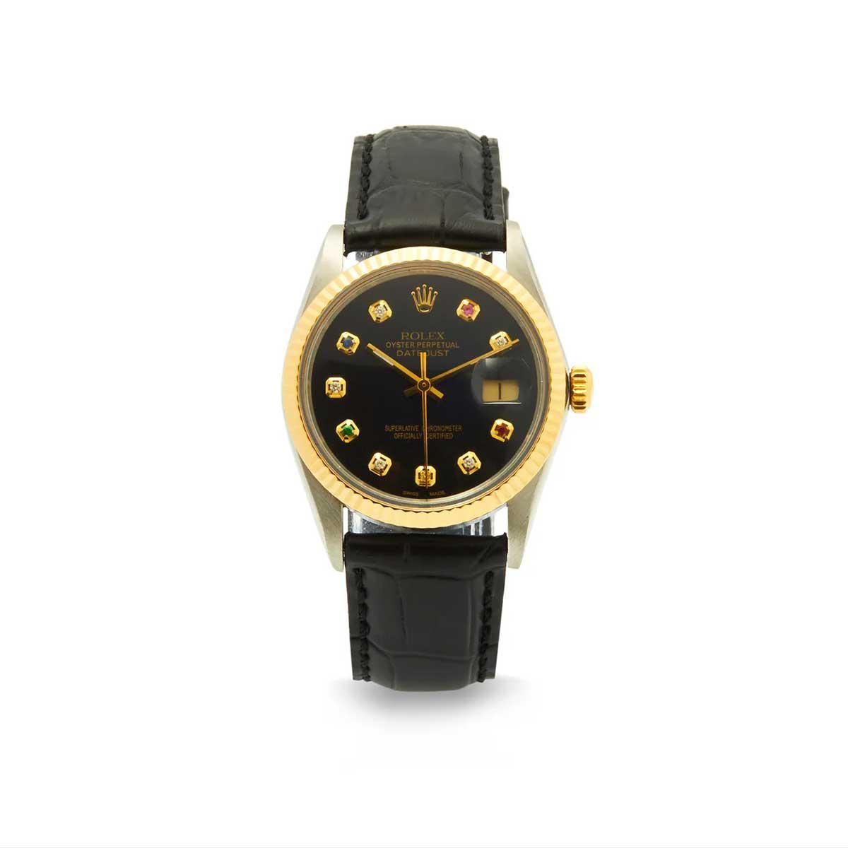  vintage rolex datejust diamond & 18kt gold watch