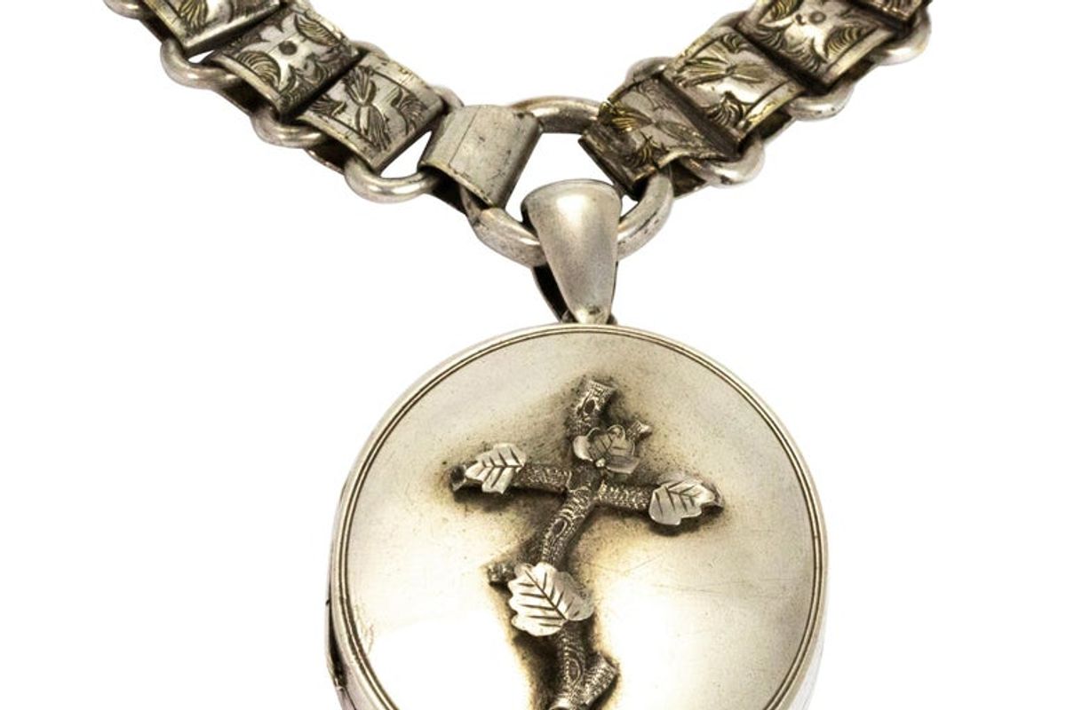vintage victorian silver locket and collar necklace