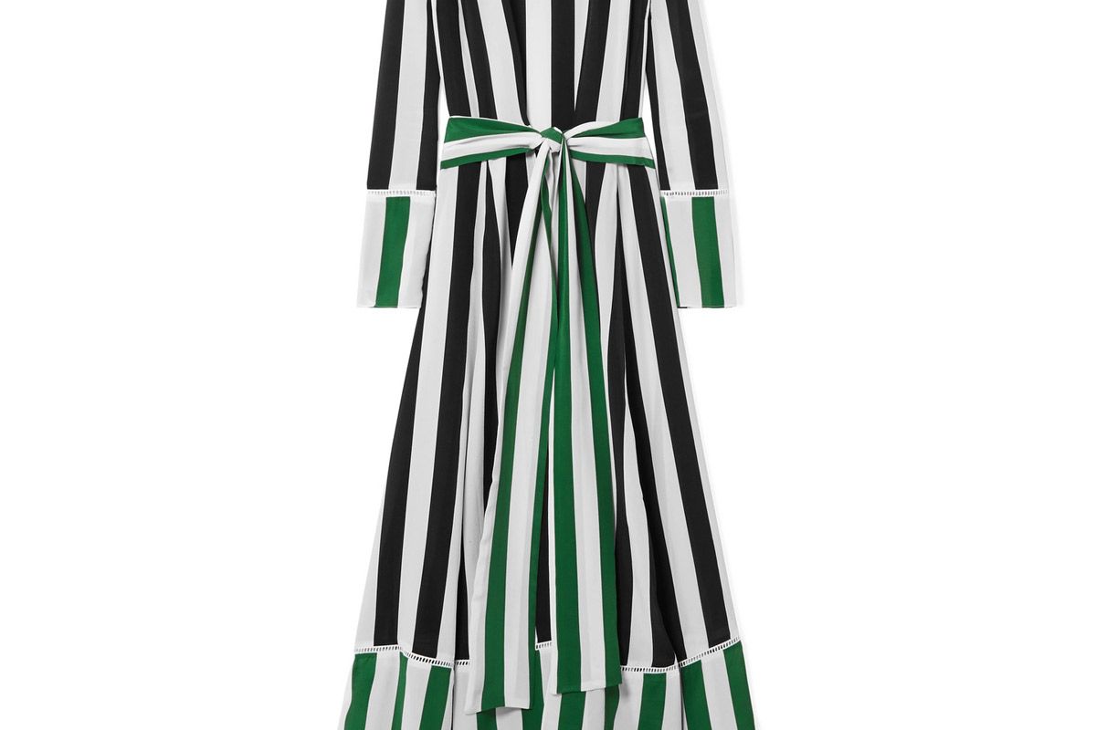 we are leone striped silk crepe de chine robe